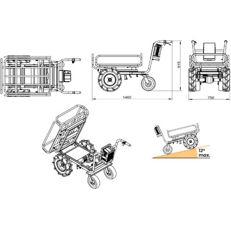 VDFDR5EGD6 Torros Brouette motorisée 300kg Benne amovible 300L en polypropylène Rayon de braquage 1,2m EP300P — image 5