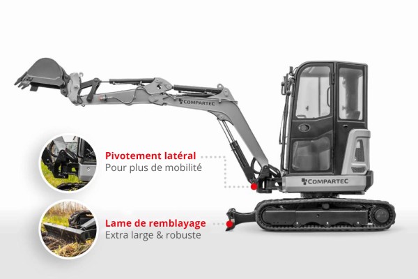 Minipelle_Bobmaster_Ultimate_2600_kg_avec_bras_pivotant_03_25550_600x600 Compartec Mini-pelle Bobmaster Ultimate Moteur diesel Yanmar, 2680 kg avec bras articulé + joystick — image 4