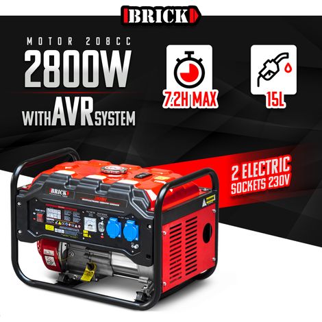 BRICK Brick – Groupe électrogène 2800W – Essence – 2 prises – AVR – Autonomie 7.2H – Moteur 208CC – Réservoir 15L vue 2 BRICK Brick – Groupe électrogène 2800W – Essence – 2 prises – AVR – Autonomie 7.2H – Moteur 208CC – Réservoir 15L vue 2