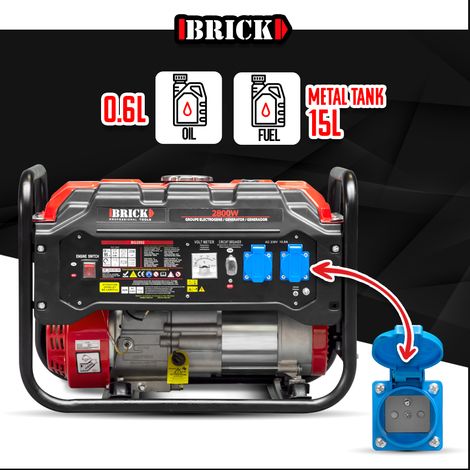 BRICK Brick – Groupe électrogène 2800W – Essence – 2 prises – AVR – Autonomie 7.2H – Moteur 208CC – Réservoir 15L vue 3 BRICK Brick – Groupe électrogène 2800W – Essence – 2 prises – AVR – Autonomie 7.2H – Moteur 208CC – Réservoir 15L vue 3