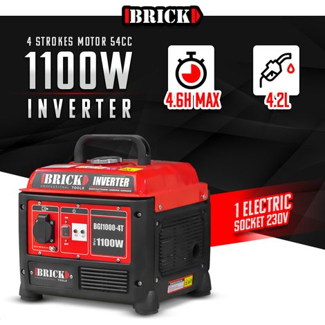 BRICK Brick – Groupe électrogène inverter 1100W – Moteur 4 temps 54cc – Autonomie 4.6h – Prise 230V – Arrêt automatique surcharge vue 2 BRICK Brick – Groupe électrogène inverter 1100W – Moteur 4 temps 54cc – Autonomie 4.6h – Prise 230V – Arrêt automatique surcharge vue 2