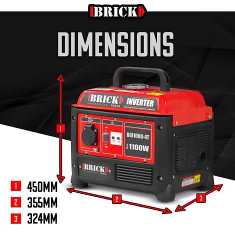 BRICK Brick – Groupe électrogène inverter 1100W – Moteur 4 temps 54cc – Autonomie 4.6h – Prise 230V – Arrêt automatique surcharge vue 4 BRICK Brick – Groupe électrogène inverter 1100W – Moteur 4 temps 54cc – Autonomie 4.6h – Prise 230V – Arrêt automatique surcharge vue 4
