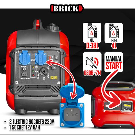 BRICK Brick – Groupe électrogène inverter silencieux 1880W – 2 prises 230V – Moteur 4 temps 79.7cc – Autonomie 5H – Arrêt automatique surcharge vue 3 BRICK Brick – Groupe électrogène inverter silencieux 1880W – 2 prises 230V – Moteur 4 temps 79.7cc – Autonomie 5H – Arrêt automatique surcharge vue 3