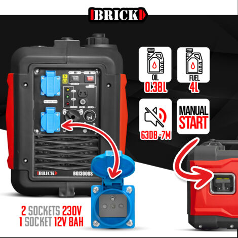 BRICK Brick – Groupe électrogène inverter silencieux 2900W – 2 prises 230V – Moteur 4 temps 149cc – Autonomie 4H – Niveau sonore 63Db vue 3 BRICK Brick – Groupe électrogène inverter silencieux 2900W – 2 prises 230V – Moteur 4 temps 149cc – Autonomie 4H – Niveau sonore 63Db vue 3