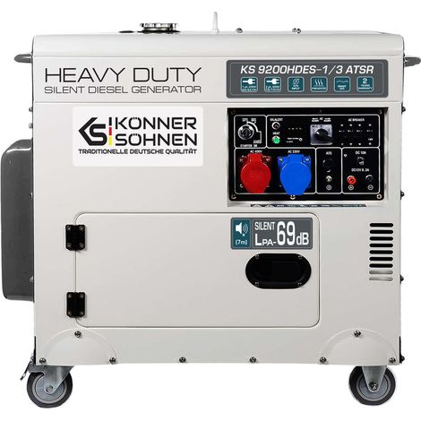 KÖNNER & SÖHNEN Könner & Söhnen – Groupe électrogène Diesel insonorisé 7,5 kW – Monophasé/Triphasé 230V/400V – Démarrage électrique – Prise ATSR – Moteur Heavy Duty vue principale