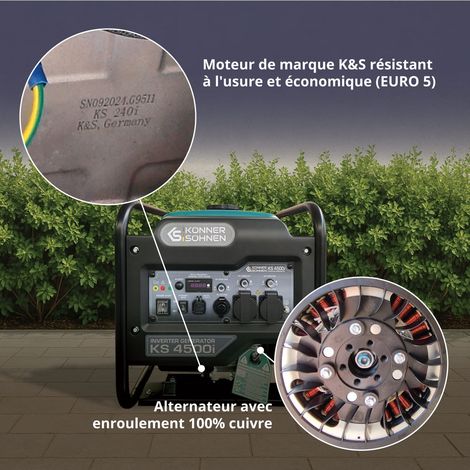 KÖNNER & SÖHNEN Könner & Söhnen – Groupe électrogène essence 4.5 kW – Onduleur pour équipements sensibles – Démarrage manuel – Autonomie 9h18 – 2 prises Schuko 230V vue 3 KÖNNER & SÖHNEN Könner & Söhnen – Groupe électrogène essence 4.5 kW – Onduleur pour équipements sensibles – Démarrage manuel – Autonomie 9h18 – 2 prises Schuko 230V vue 3