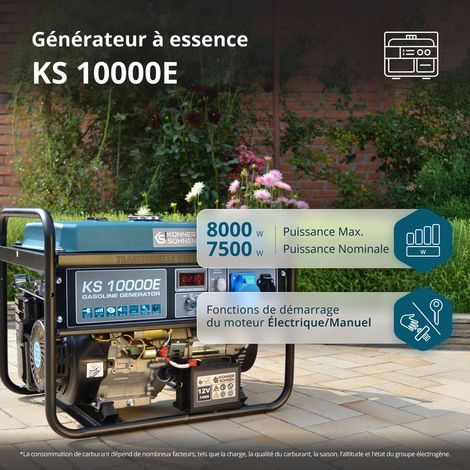 KÖNNER & SÖHNEN Könner & Söhnen – Groupe électrogène essence 8 kW monophasé – Démarrage électrique – Régulation AVR – Autonomie 15H – 71 dB à 7m – 85,5 kg vue 2 KÖNNER & SÖHNEN Könner & Söhnen – Groupe électrogène essence 8 kW monophasé – Démarrage électrique – Régulation AVR – Autonomie 15H – 71 dB à 7m – 85,5 kg vue 2