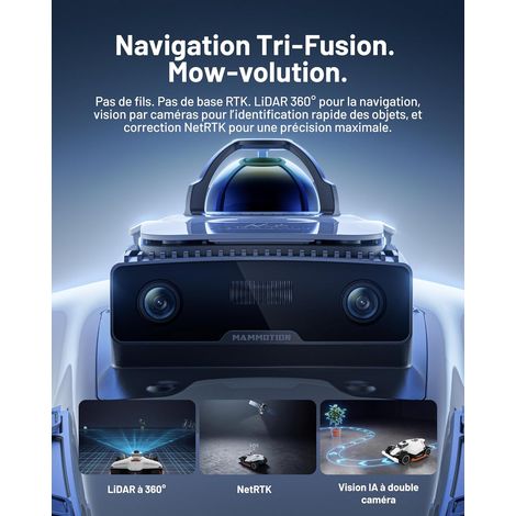 MAMMOTION Robot Tondeuse Mammotion LUBA 3 AWD 3000 sans fil périphérique,LiDAR 360°+NetRTK+vision IA dual caméra, jusqu'à 3000m²,Pente 80%,Module 4G,APP vue 2 MAMMOTION Robot Tondeuse Mammotion LUBA 3 AWD 3000 sans fil périphérique,LiDAR 360°+NetRTK+vision IA dual caméra, jusqu'à 3000m²,Pente 80%,Module 4G,APP vue 2