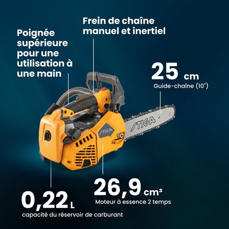 STIGA Stiga – Tronçonneuse thermique 26,9 cm³ avec guide 25 cm – Système de contrôle des vibrations – Pour arboriculture professionnelle vue 5 STIGA Stiga – Tronçonneuse thermique 26,9 cm³ avec guide 25 cm – Système de contrôle des vibrations – Pour arboriculture professionnelle vue 5